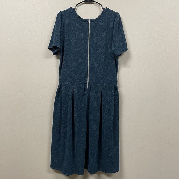 Lularoe Amelia Solid Peacock Blue Embossed Texture Design Women’s Size 3XL - Picture 5 of 7